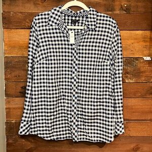NWT Talbot’s Plaid Navy Long Sleeve Blouse 100% Cotton